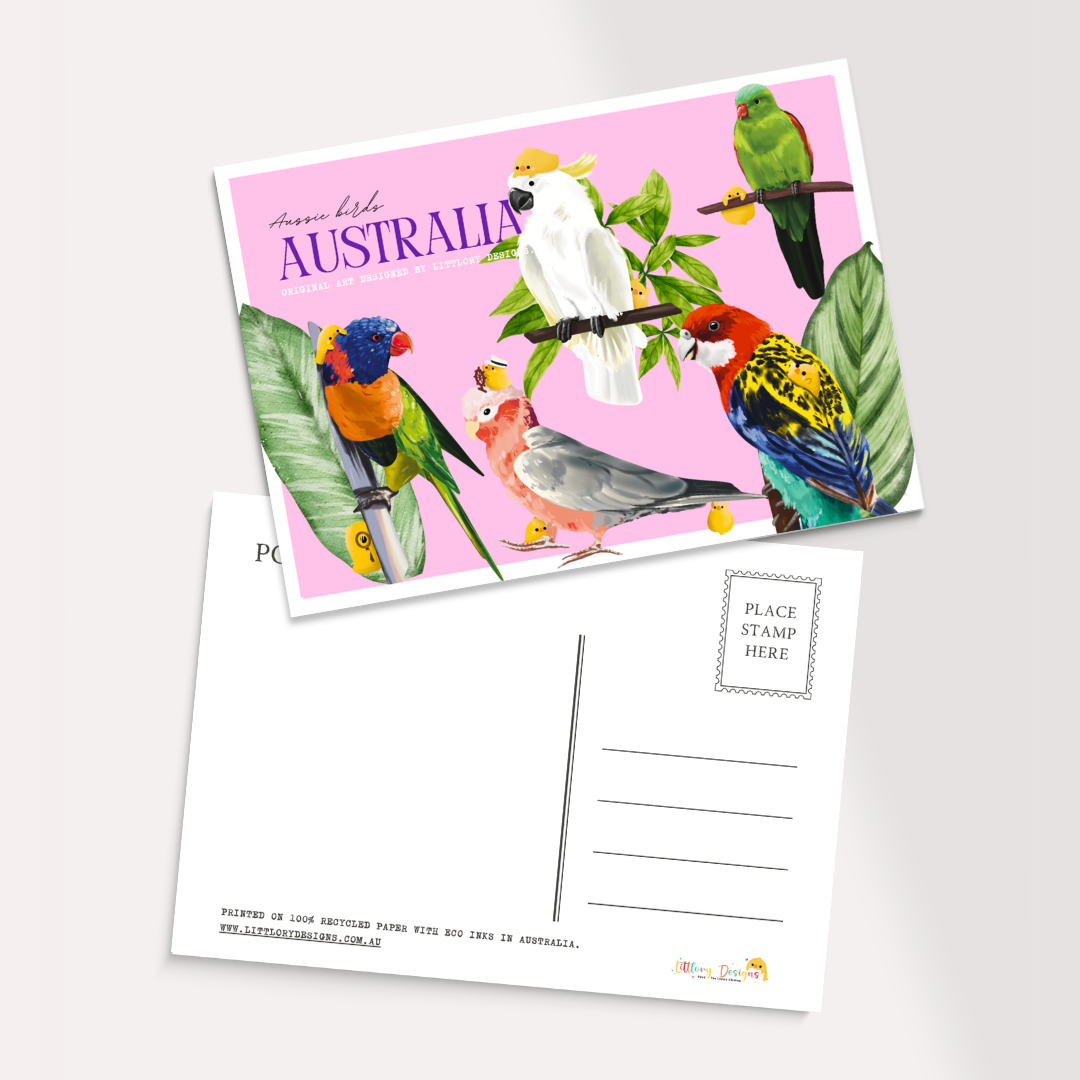 Australia Birds Postcard (pink)