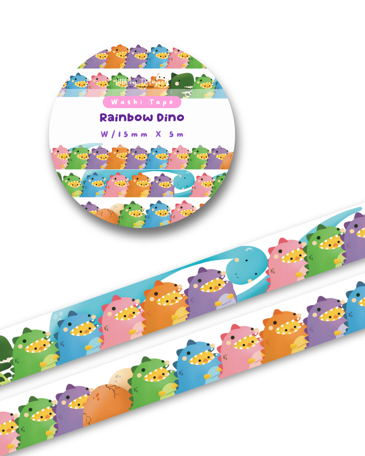 Rainbow Dino Washi Tape